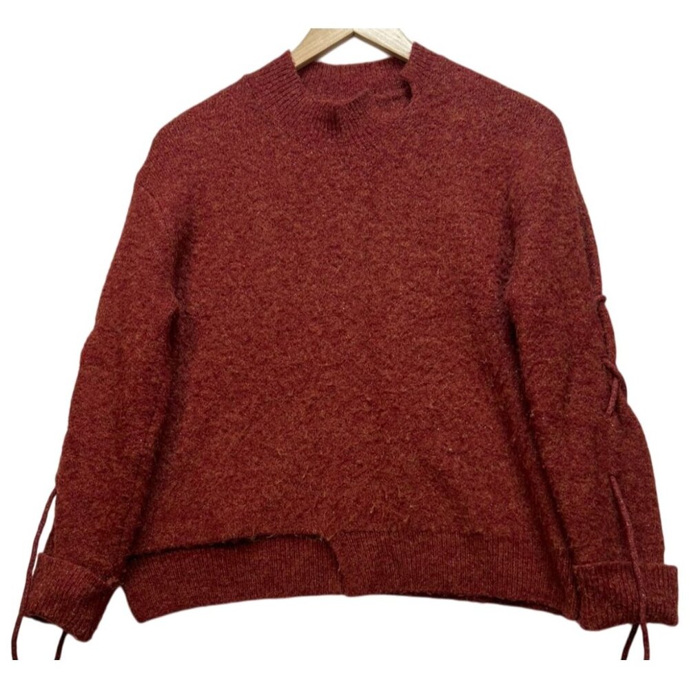 Womens Pullover Sweater Knit Long Sleeve Umber Orange Casual Oversized